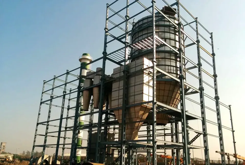Acmefil spray dryer chamber with twin cyclones inside a four-level steel structure