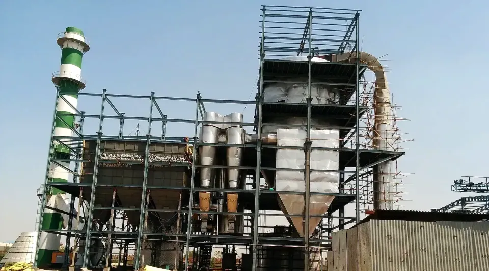 Acmefil effluent spray drying plant with bag filters, cyclones and chimney